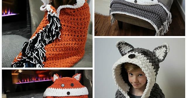 crochet hooded fox blanket