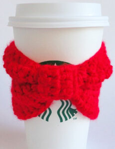 christmas bow coffee cozy crochet pattern