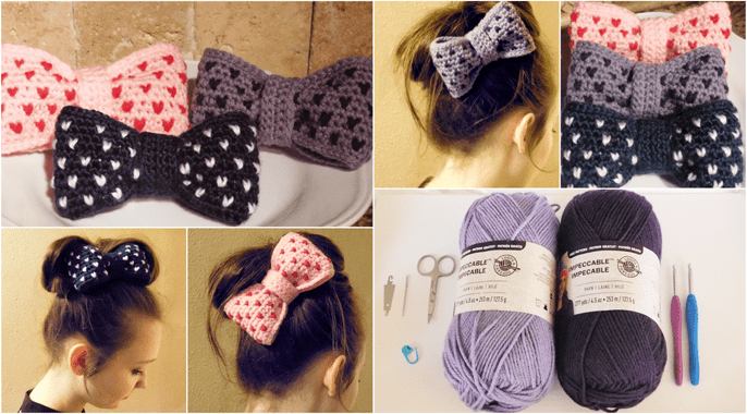 free crochet heart bow pattern