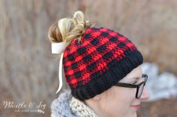plaid ponytail hat pattern