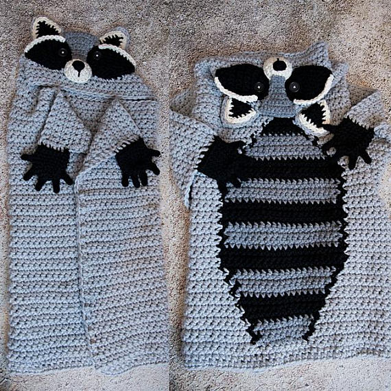 Crochet Raccoon Hooded Blanket Pattern